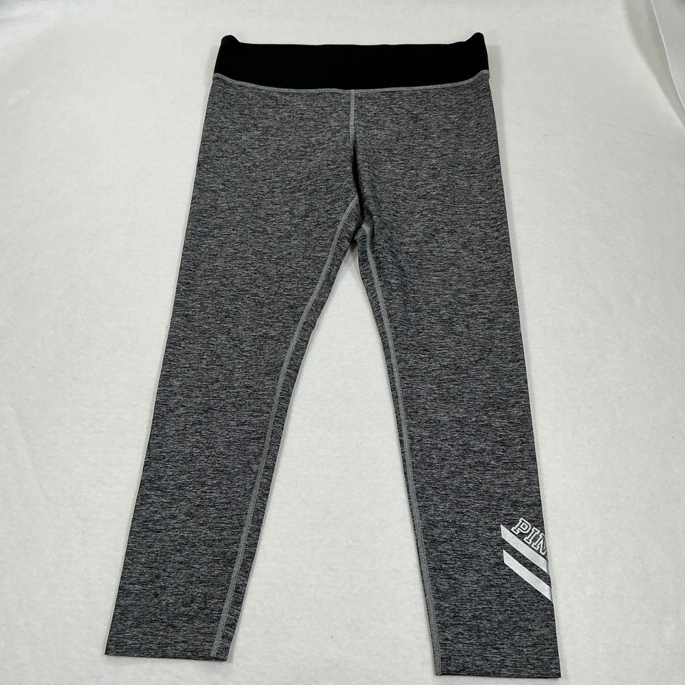 Pink Victoria's Secret Yoga Leggings Gray Black Heathered Crop Large L 1666